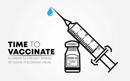 Covid-19 coronavirus vaccine. Syringe and vaccine vial Editable Stroke flat icons. Treatment for coronavirus covid-19. Time to vaccinated. Isolated vector illustrationのイラスト素材