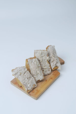 Close up shot of Indonesian tofu meatballs made from raw tofu filled with meat and starch dough that...