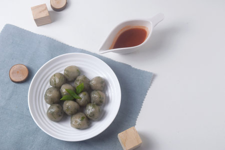 Snack food made from wheat flour and filled with spring onions is a typical Indonesian food which is often called Cilok. it tastes so goodの写真素材