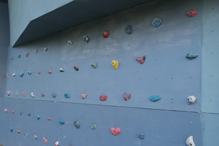 a climbing board that has several colorful steps for climbing is in one of the stadiums in Brebes,...