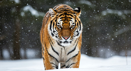 A close-up portrait of a tiger in a winter wonderland. Generative Aiの素材