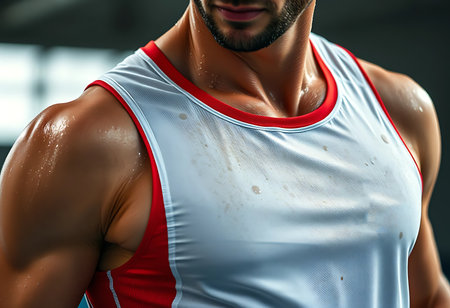 Close-up of a male athlete, drenched in sweat, during strenuous physical activity. Generative Aiの素材