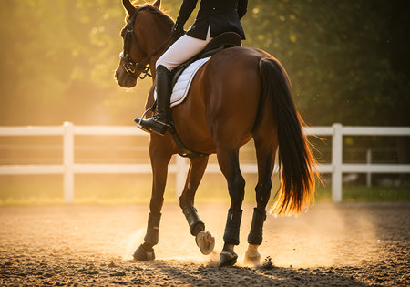 A captivating image of a horse and rider in mid-stride at a riding arena. Generative Aiの素材