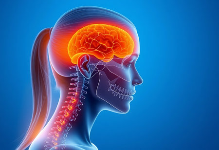 A detailed 3D anatomical illustration showcasing a woman's head and neck in profile view. Generative Aiの素材