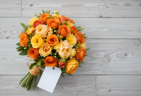 A close-up of a stunning flower arrangement featuring a variety of vibrant orange and peach ranunculus blossoms, accented with delicate green foliage. Generative Aiの素材