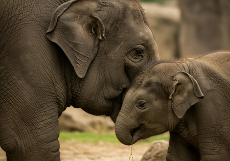 A close-up view of a young elephant's face and body. Generative Aiの素材