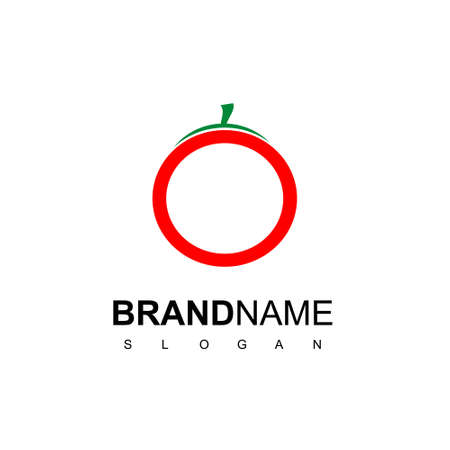Tomato Logo, Vegan Food Label Design Vectorのイラスト素材