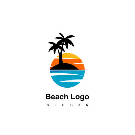 Beach Logo, Circle Land With Palm Tree Icon For Travel Agentのイラスト素材
