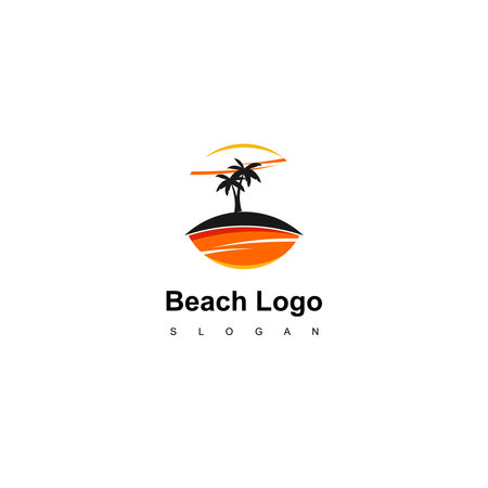 Beach Logo, Circle Land With Palm Tree Icon For Travel Agentのイラスト素材