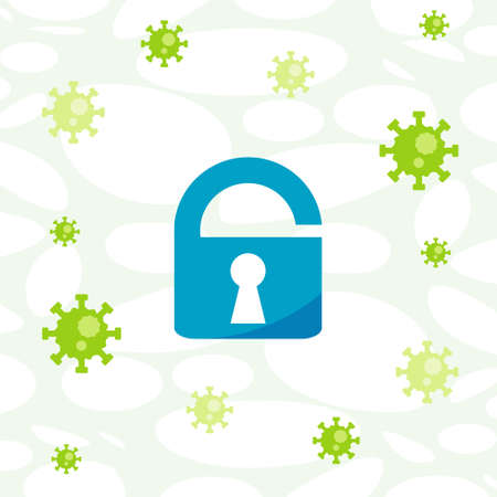 Novel Corona virus (COVID-19) Lock Down Design With Pad Lock Symbolのイラスト素材