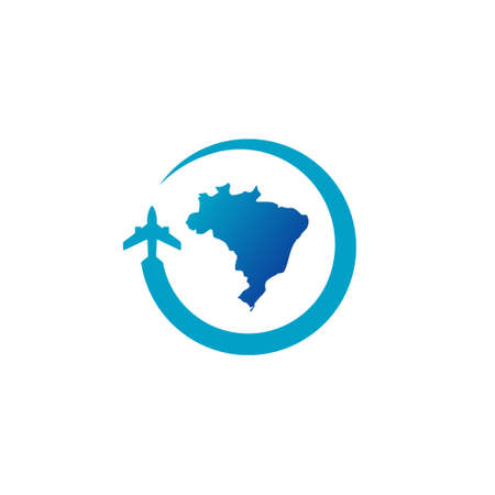 Brazil Tour And Travel Logo With Flight Airplane Symbol And Brazil Mapのイラスト素材