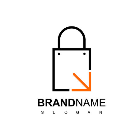 Online Shop Logo With Outline Shopping Bag And Cursor Arrow Symbolのイラスト素材