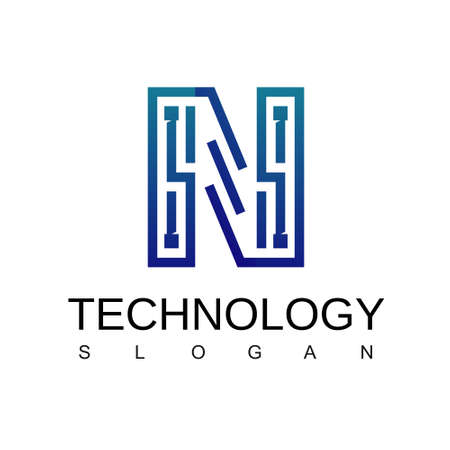 Letter N Technology Logo With Circuit Symbolの写真素材