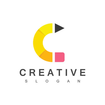 Creative Pencil Logo With Letter C Symbolのイラスト素材