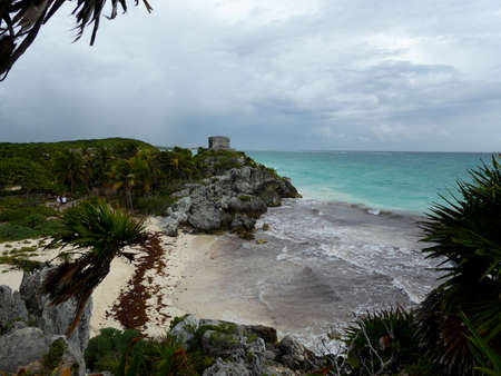Maya pyramid temple ruins Tulum in Yucatan, Mexicoの写真素材