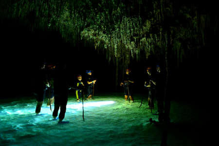 Cenote cave with underground water system rio secreto in Mexicoのeditorial素材