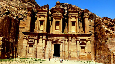 Petra, Jordan 19 04 2014: View of Ad Deir Monastery stone wonder in Petra Jordanの写真素材