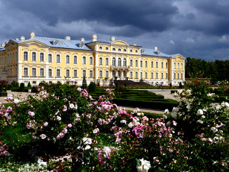 Rundale palace and colorful baroque park in Latvia near Bauskaのeditorial素材
