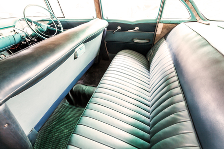 Interior of a classic vintage old carの写真素材