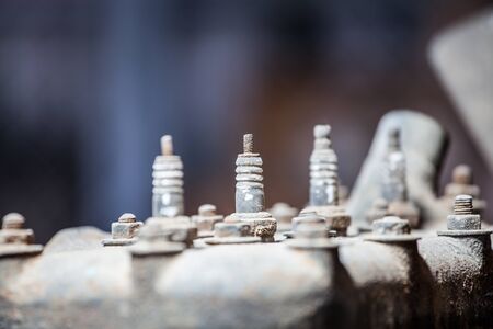 close-up of spark plug of old engineの写真素材