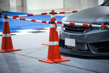 Tuned customized car in parking with cone partitionの写真素材