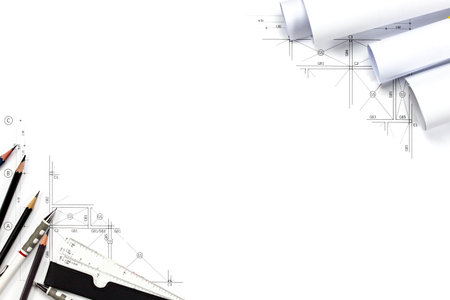Abstract engineering drawings background with blank for your word. Construction plan tools with...