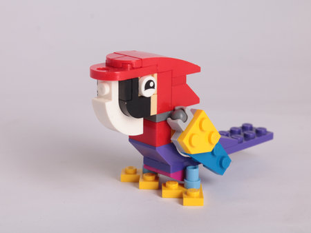 A studio shot of Lego figure. Lego is extremely popular worldwide with children and collectors.Toys modelling Parrot.のeditorial素材