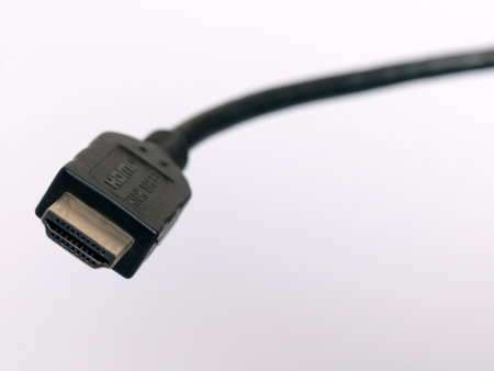 HDMI cable isolated on a white background. Selective focus.の写真素材
