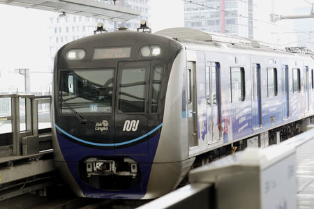 Mass Rapid Transit (MRT) train arraive at Fatmawati Station, Jakarta, Indonesia