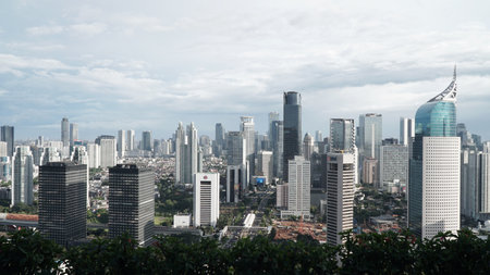 Panoramic view of city skyline with skyscrapers, Jakarta, Indonesiaのeditorial素材