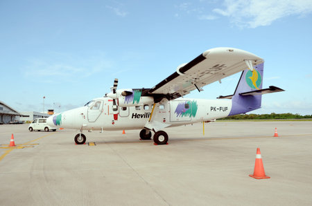 Small Airplane Hevilift De Havilland Canada (Viking) DHC-6-400 Twin Otter at the Sepinggan Airport,...