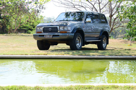 Car in the park on the beach, Great car, Toyota Land Cruiser Turbo 1997, Diesel engine, 4x4 off roadのeditorial素材