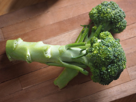 broccoli on wooden table, healthy food and diet concept, selective focusの写真素材