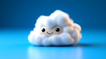 Cute 3D Cloud Illustration, Happy Cartoon Cloudの素材