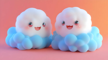 Cute 3D Cloud Characters Illustrationの素材
