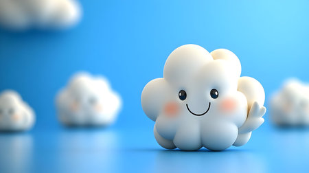 Smiling 3D Cloud Illustration, Blue Backgroundの素材