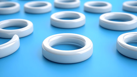 Abstract 3D Render White Rings Blue Backgroundの素材