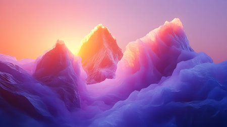 Vibrant Sunset Mountain Landscape 3D Renderの素材