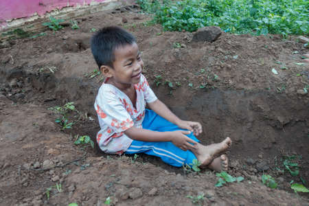 Umphang, Thailand November 26, 2016 - unidentified Karen children 5-8 years old in Karen hill tribe villageのeditorial素材