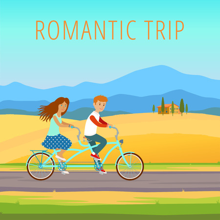 Man and woman traveling on tandem.のイラスト素材