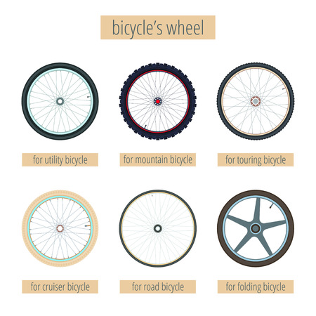 Bicycle's wheel set. Wheels for different bicycles.のイラスト素材