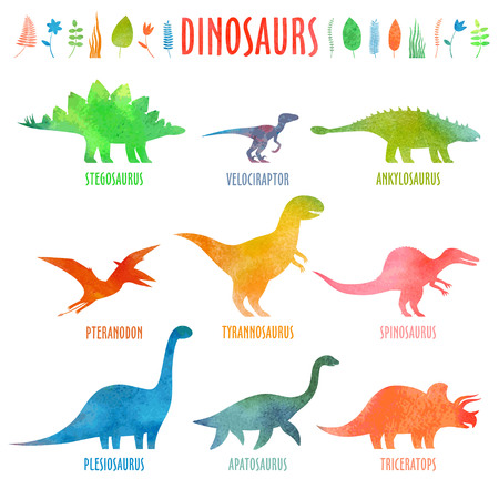 Dino set in watercolor. Dinosaurus isolated on white.のイラスト素材