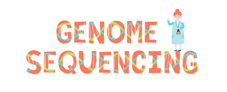 Genome sequencing inscription and scientist. Vector illustration.のイラスト素材
