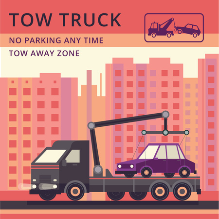 Tow truck in town.のイラスト素材
