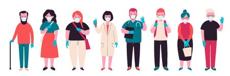 People in the medical mask and gloves. Vector illustration isolated on white.のイラスト素材