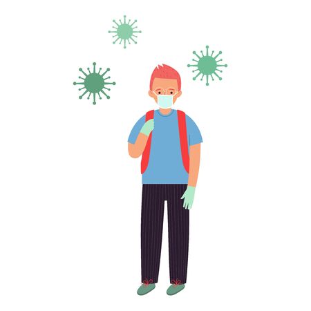 COVID-19. Man in face mask and gloves.のイラスト素材