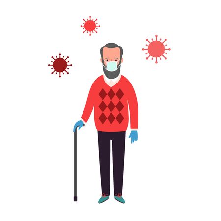 COVID-19. Old man in face mask and gloves.のイラスト素材