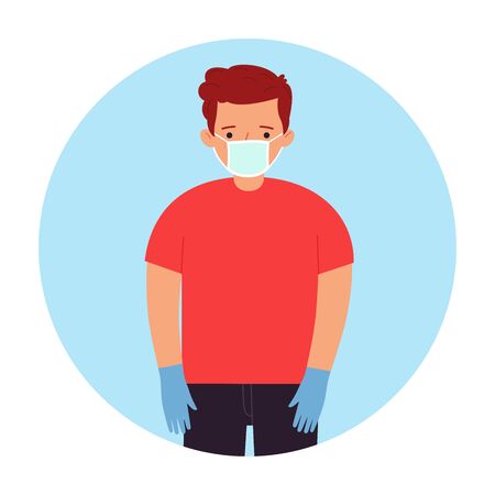 COVID-19. Man in face mask and gloves in a circle.のイラスト素材