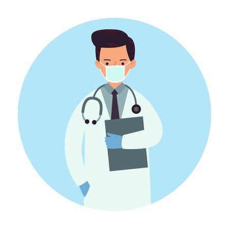 Doctor in medical mask in a circle. Vector illustration isolated on white.のイラスト素材