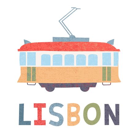 Portuguese tram. Sign, symbol. Vector illustration isolated on white.のイラスト素材